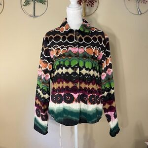 Shana K Dyed Denim Sequin Beaded Lightweight Jacket Shacket Small